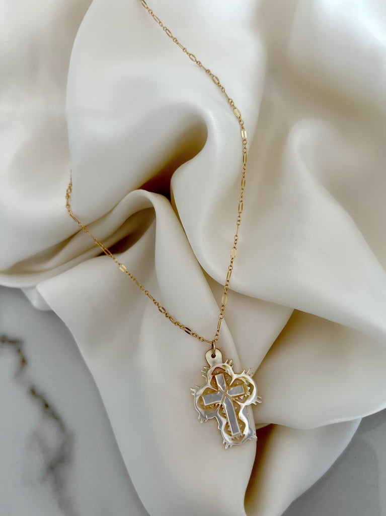 MOTHER OF PEARL RADIANT CROSS (14K GOLD FILLED OR STERLING SILVER)