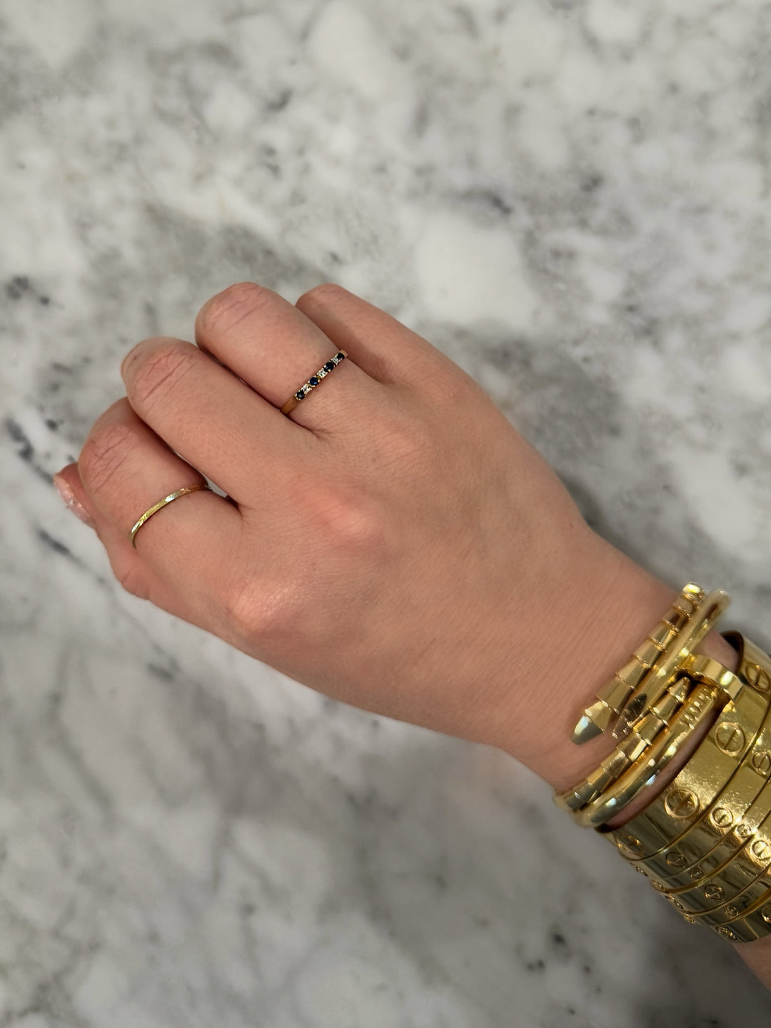 14K STACKING ETCHED & GEM RING SET (VINTAGE)