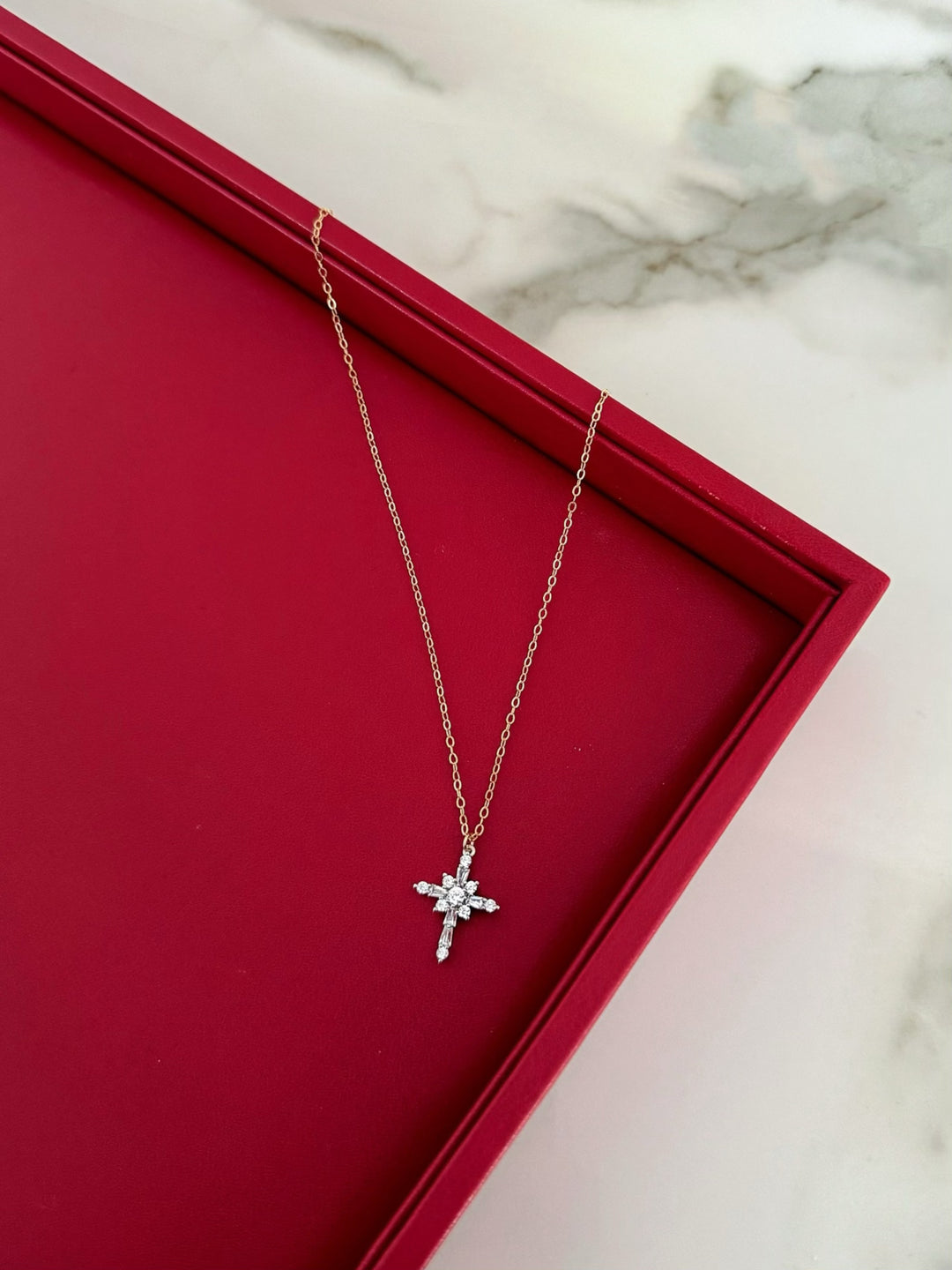 CELESTIAL BAGUETTE CROSS (14K GOLD FILLED OR 925 SILVER)