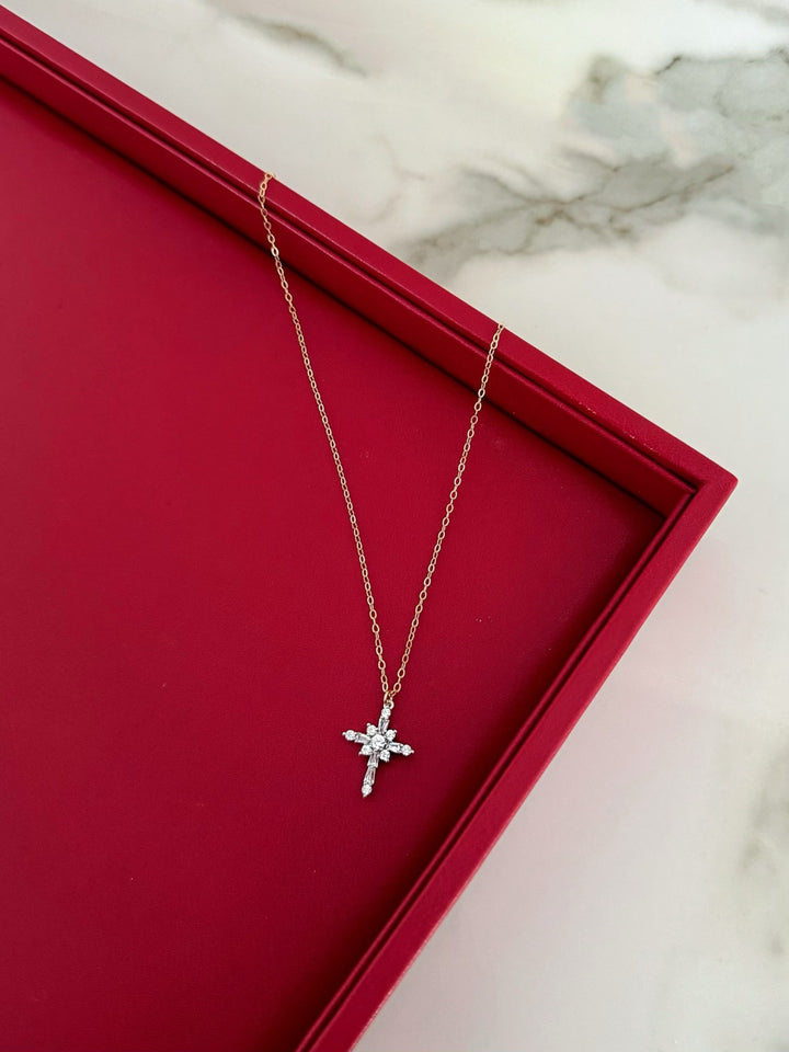 CELESTIAL BAGUETTE CROSS (14K GOLD FILLED OR 925 SILVER)