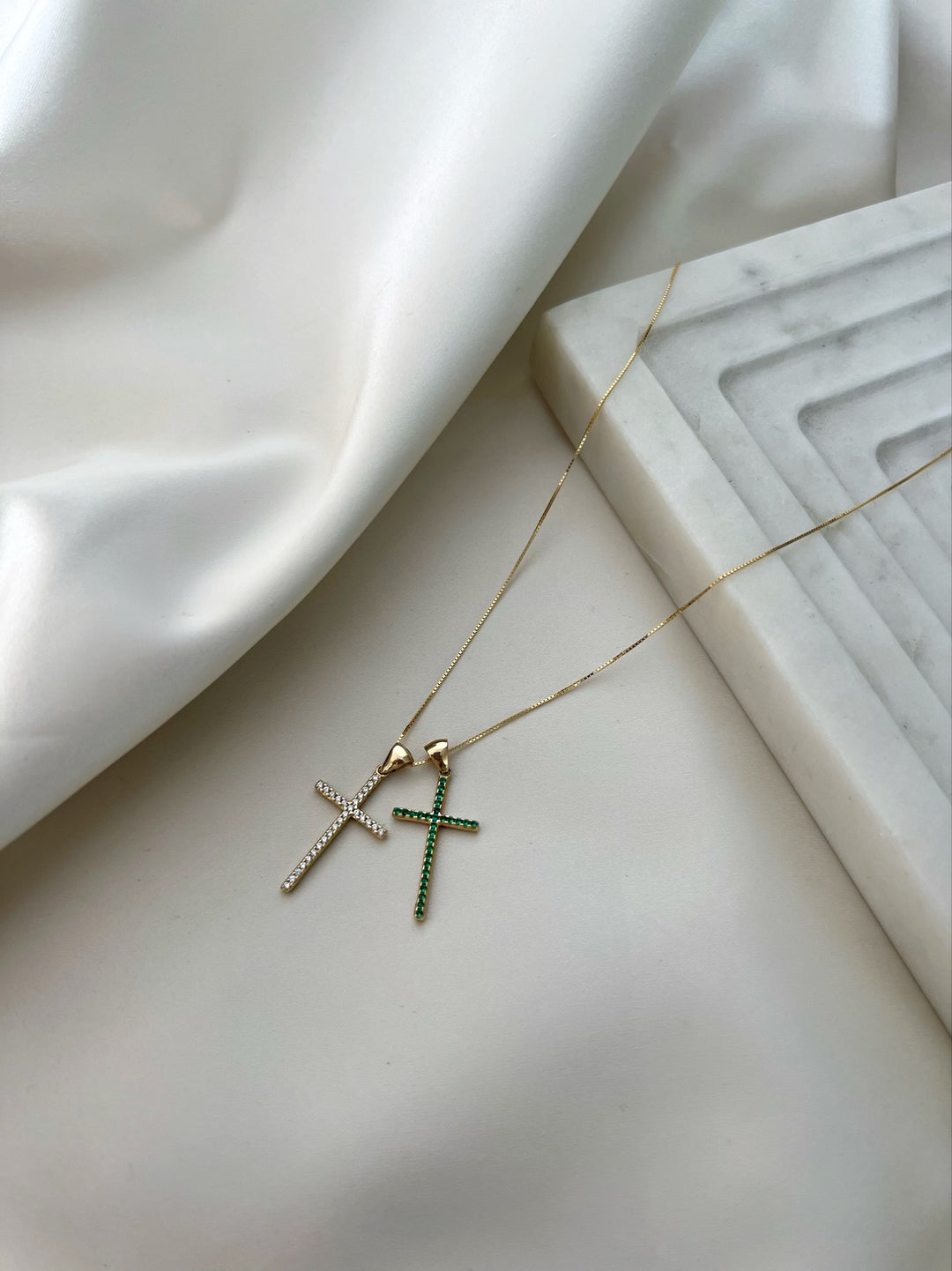 14K MULTICOLORE GEM CROSS