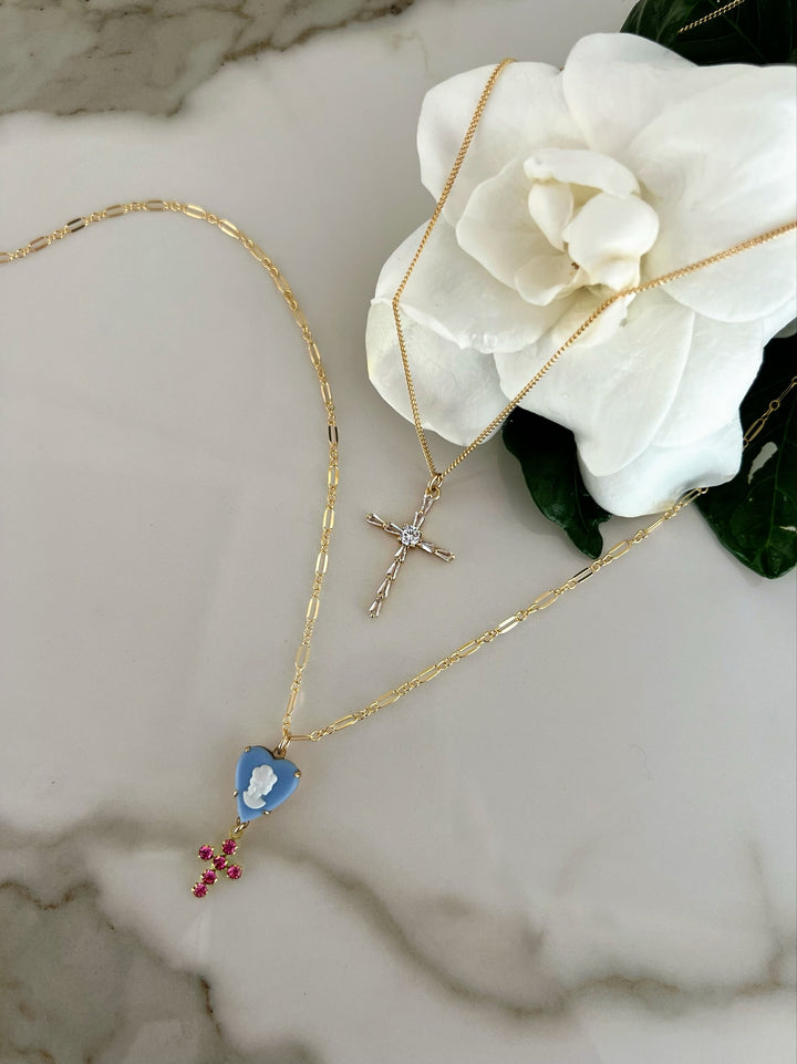 CRYSTAL PETALS CROSS (14K GOLD FILLED)