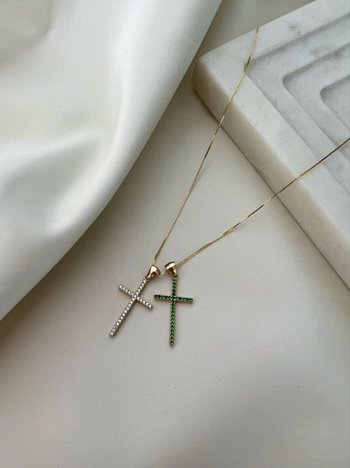 14K MULTICOLORE GEM CROSS