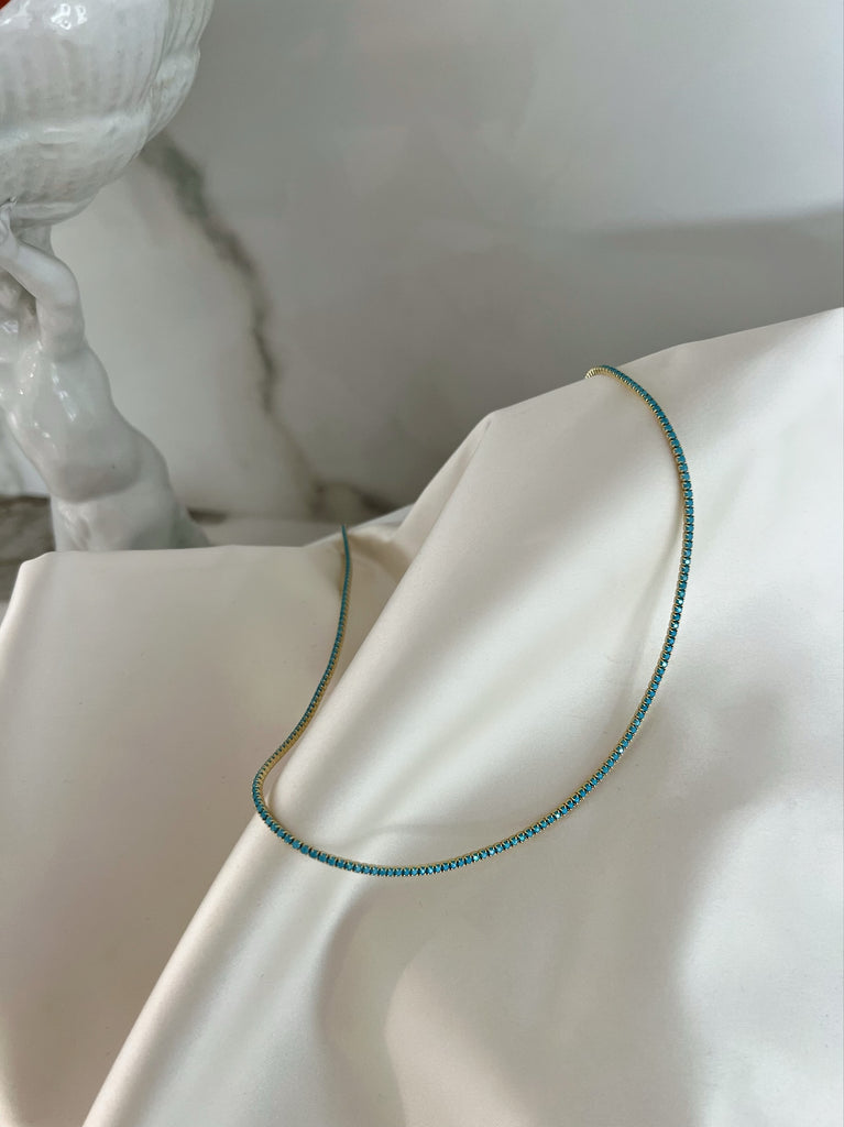 TURQUOISE CRYSTAL TENNIS NECKLACE (925 STERLING SILVER)