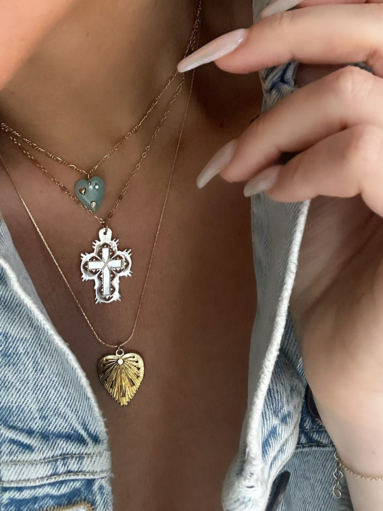 MOTHER OF PEARL RADIANT CROSS (14K GOLD FILLED OR STERLING SILVER)
