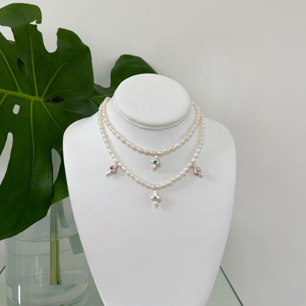 PETITE CROSS MELT PEARL NECKLACE